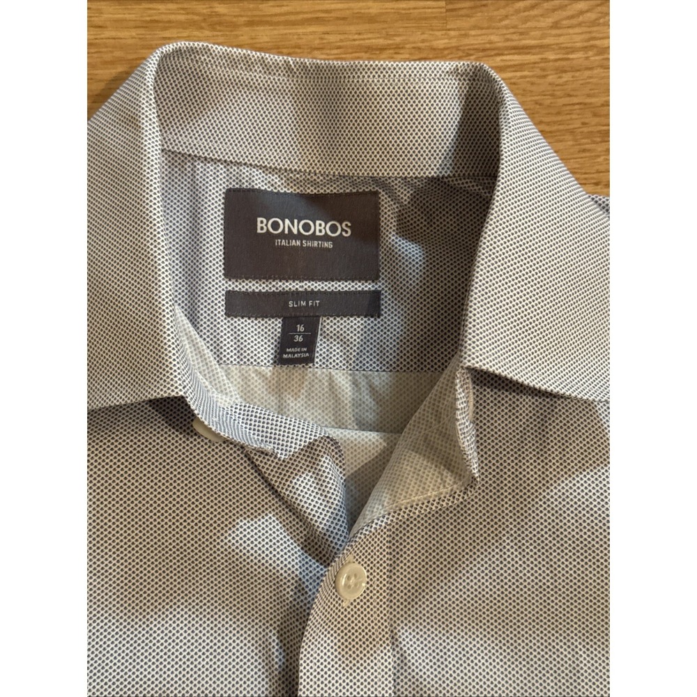 Bonobos Italian Shirting Shirt Men's 16-36 Slim Fit Blue/White Geometric Preppy - Picture 2 of 7